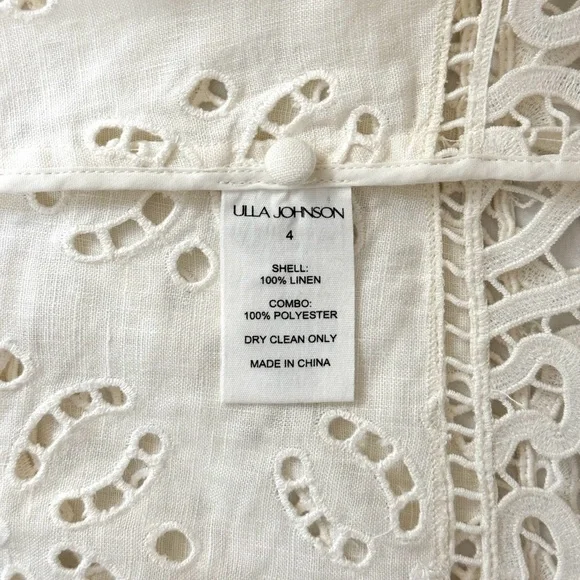 Ulla Johnson White Short-Sleeve Floral Lace Aria Eyelet Blouse